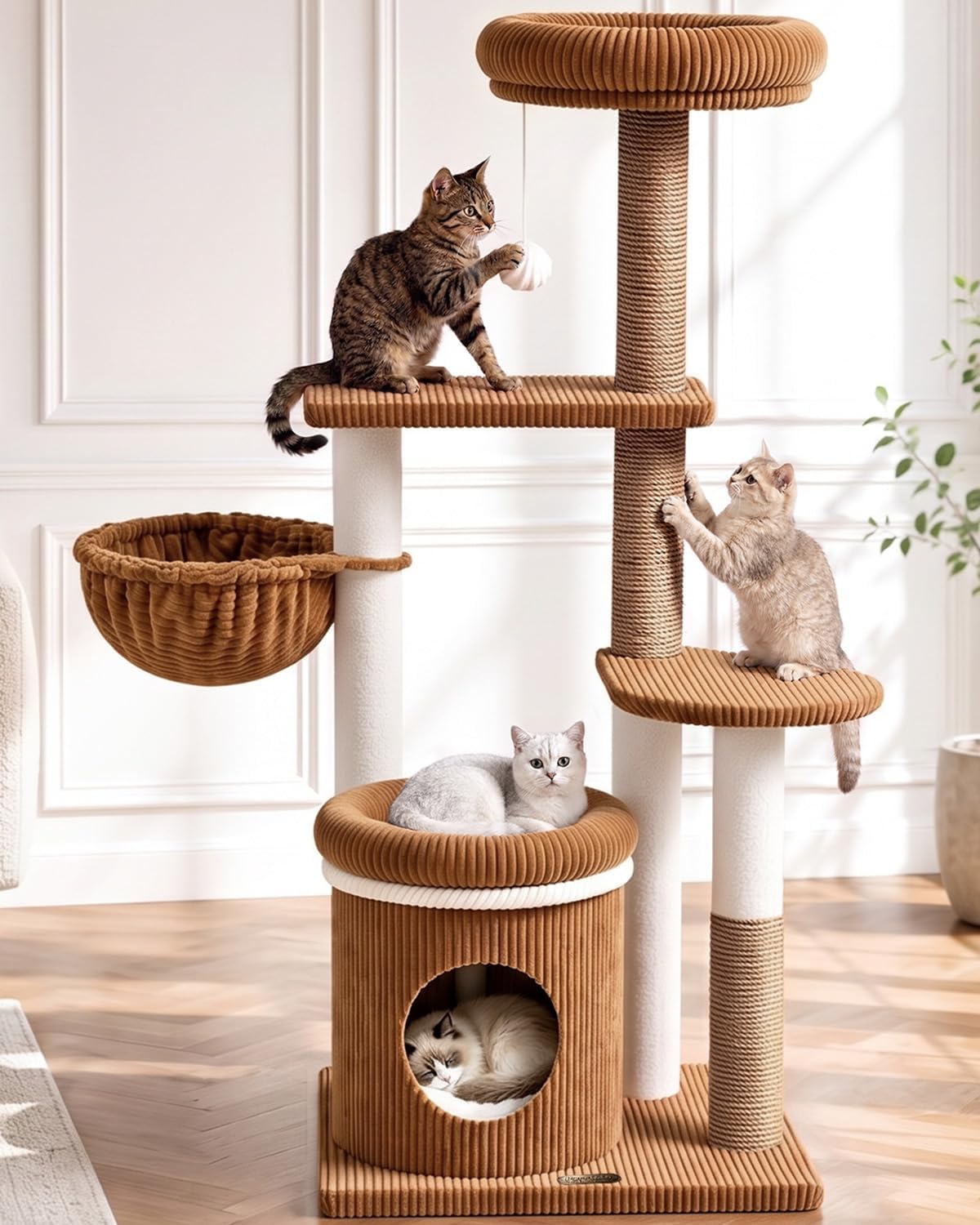Torre de árbol para gatos grandes de 52 pulgadas, pana moderna