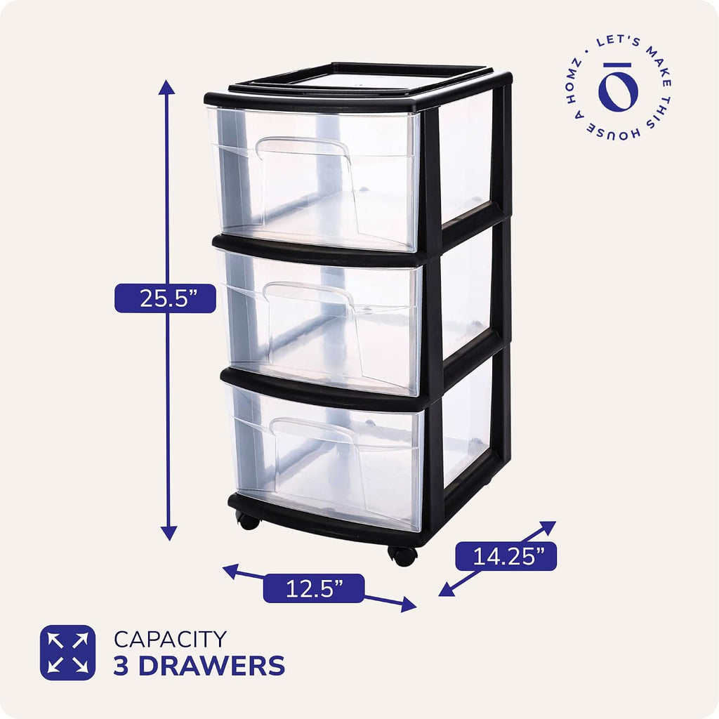 Homz - Carrito de almacenamiento de plástico con 3 cajones, cajones