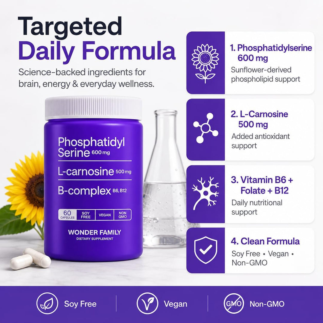 Fosfatidilserina 600 mg con L-Carnosina 500 mg + B6, B12 y Folato -...