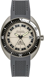 Bulova Reloj automático para hombre Oceanographer Snorkel GMT, caja de acero inoxidable gris ionizada, bisel giratorio unidireccional negro, correa de silicona gris, esfera blanca Estilo: 98B407
