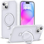 SKYLMW - Funda compatible con iPhone 15, con soporte magnético invisible tipo anillo, funda translúcida de grado militar para iPhone 15 de 6.1 pulgadas, compatible con MagSafe, translúcida