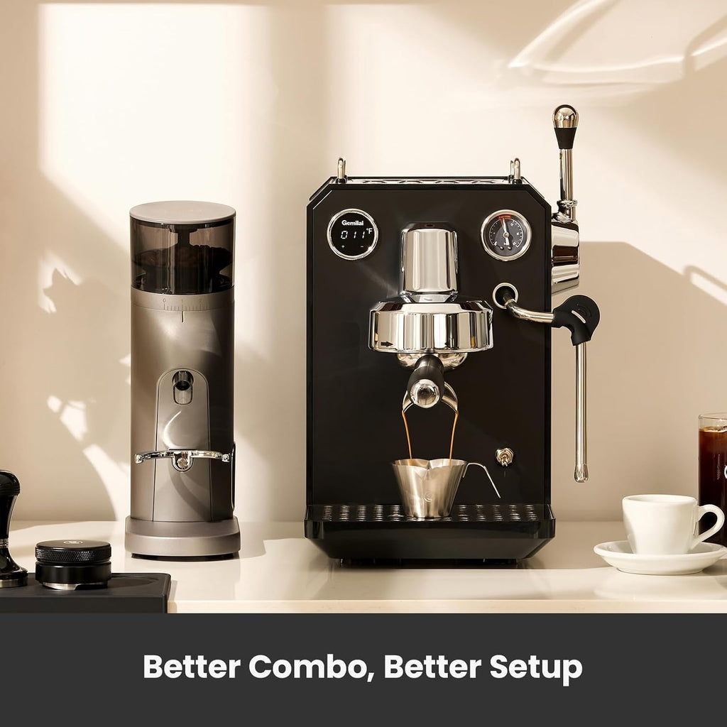 Gemilai Owl G3006 - Máquina de café expreso para el hogar, control de temperatura PID y cabezal de grupo comercial de 2.283 in, cafetera de acero inoxidable para arte latte de calidad barista, pantalla de datos dual, color negro
