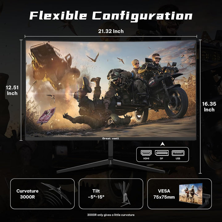 Great voell Monitor curvo para juegos de 24 pulgadas 200Hz, pantall...