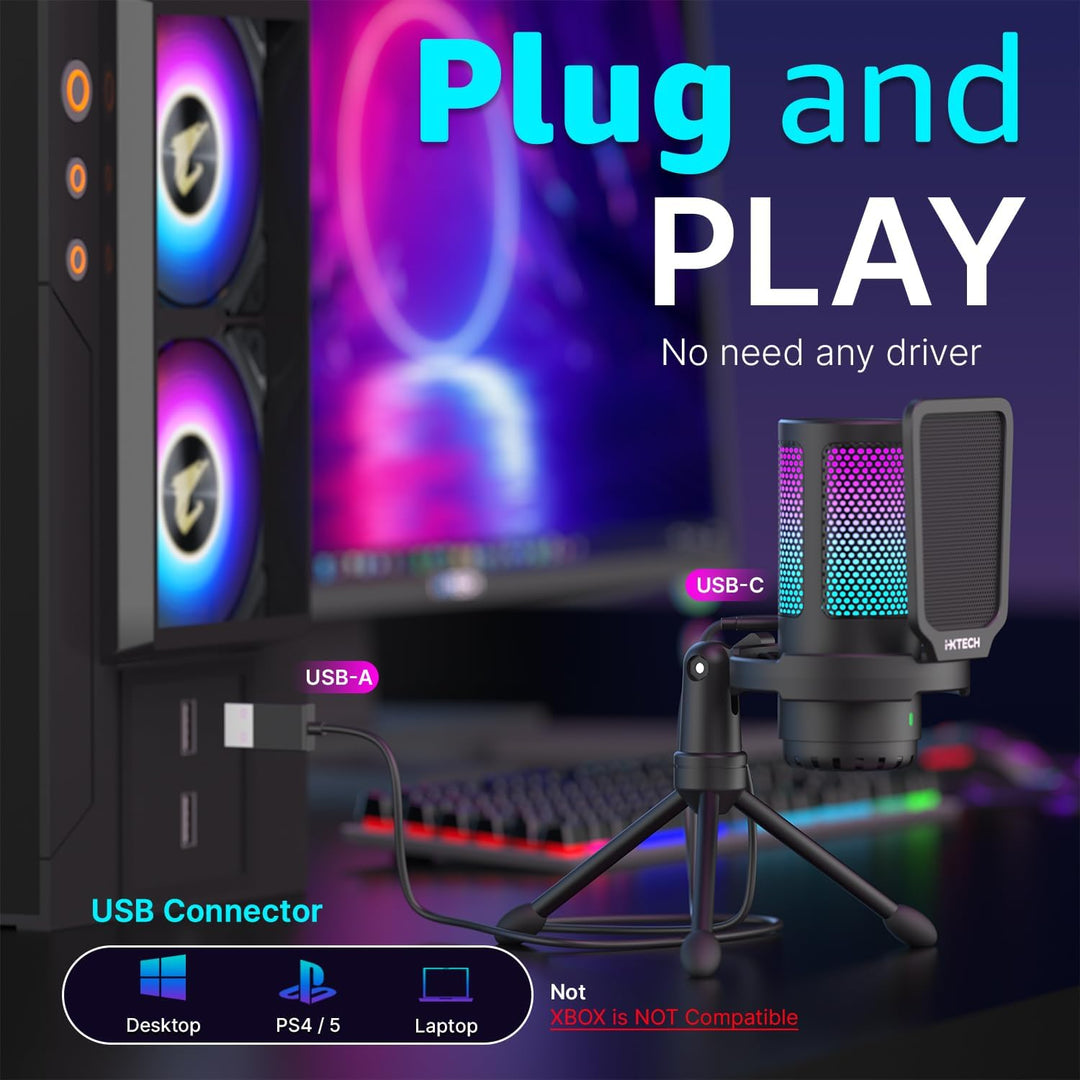 IXTECH - Micrófono USB para juegos para PC, micrófono condensador R...