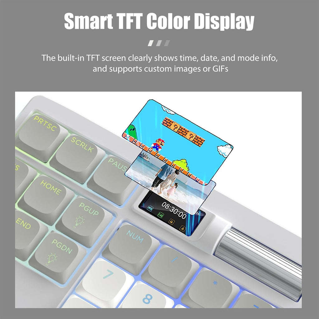 Teclado mecánico ergonómico con pantalla inteligente y rodillo de