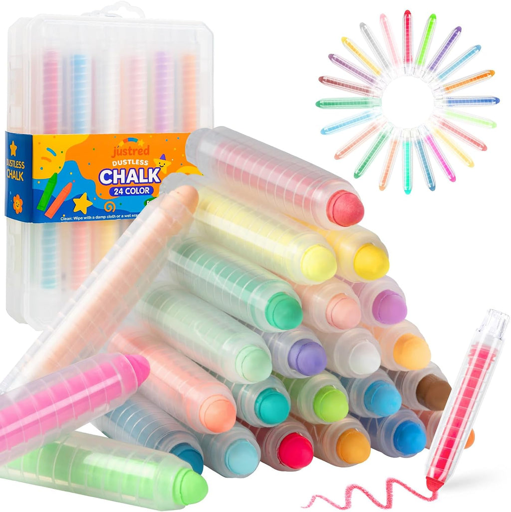 Tiza sin polvo para niños con soporte, set de tizas para acera lavables de 24 colores