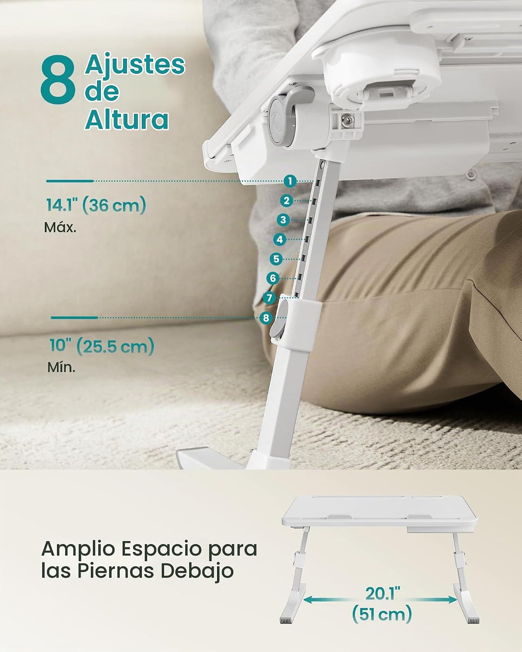 SONGMICS Escritorio para computadora portátil de cama, plegable, altura