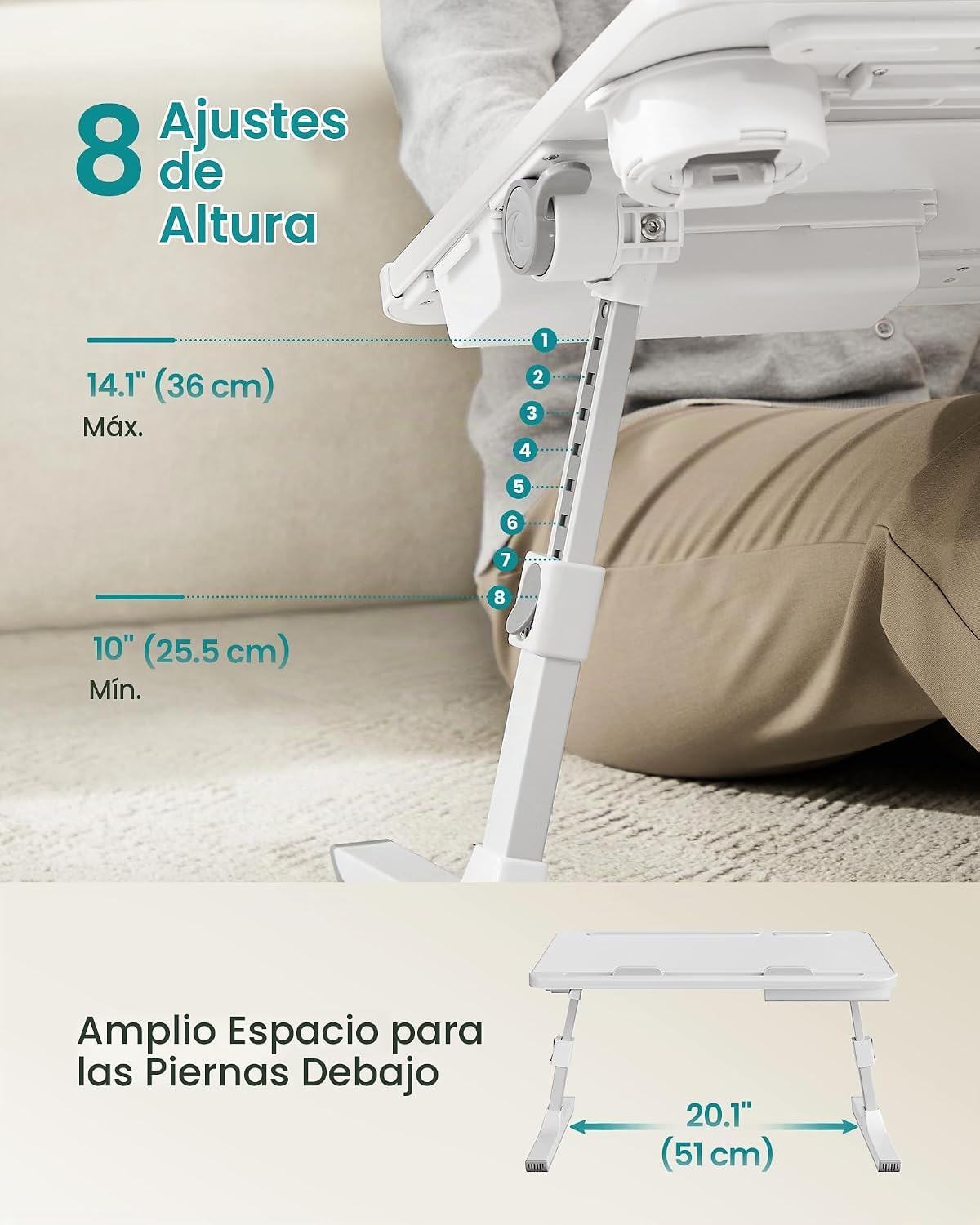 SONGMICS Escritorio para computadora portátil de cama, plegable, altura