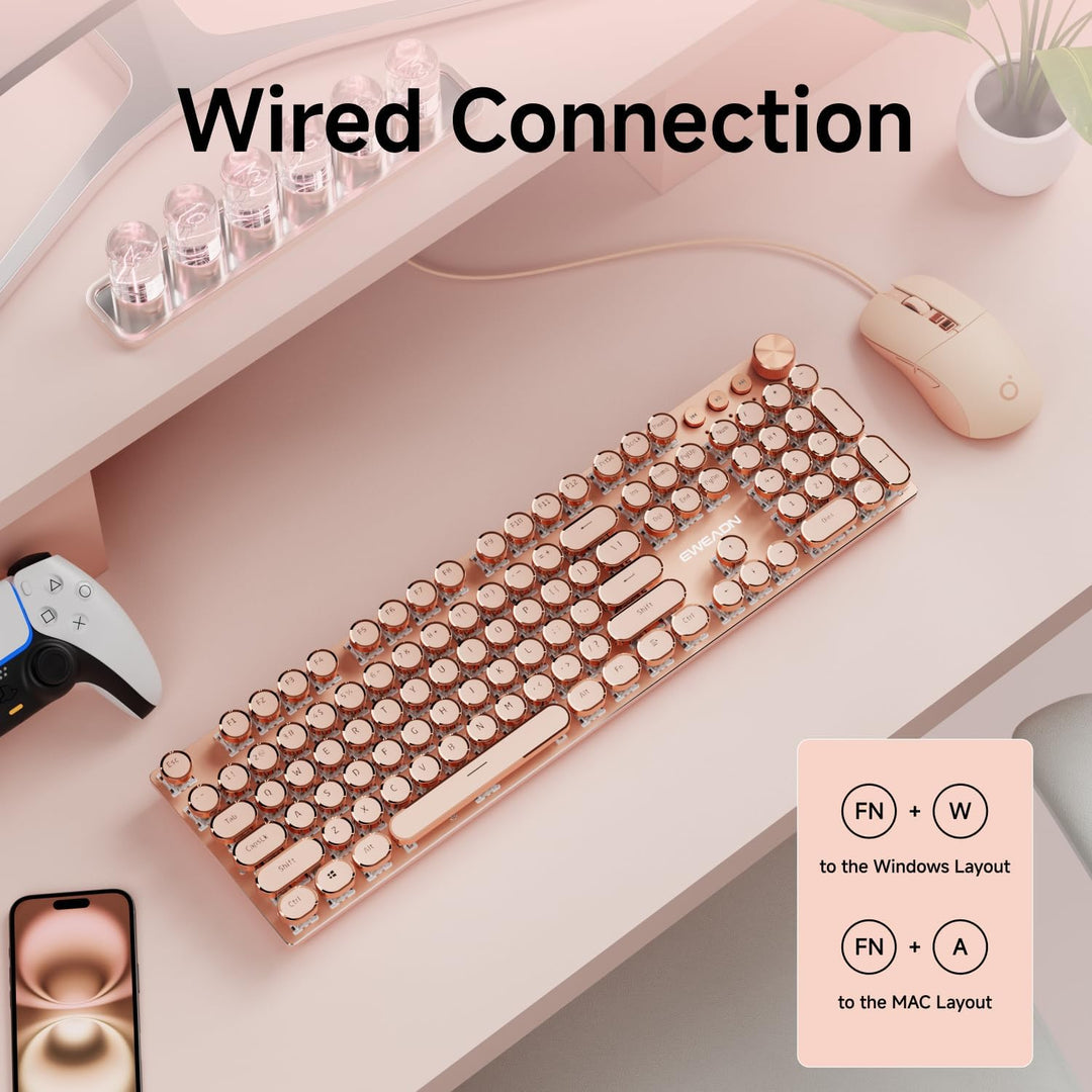 EWEADN Combo de Teclado y Ratón con Cable Estilo Máquina de Escribi...