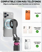 37'' Trípode Magnético para Teléfono, Trípode Portátil para Selfie y Base de 4 Patas