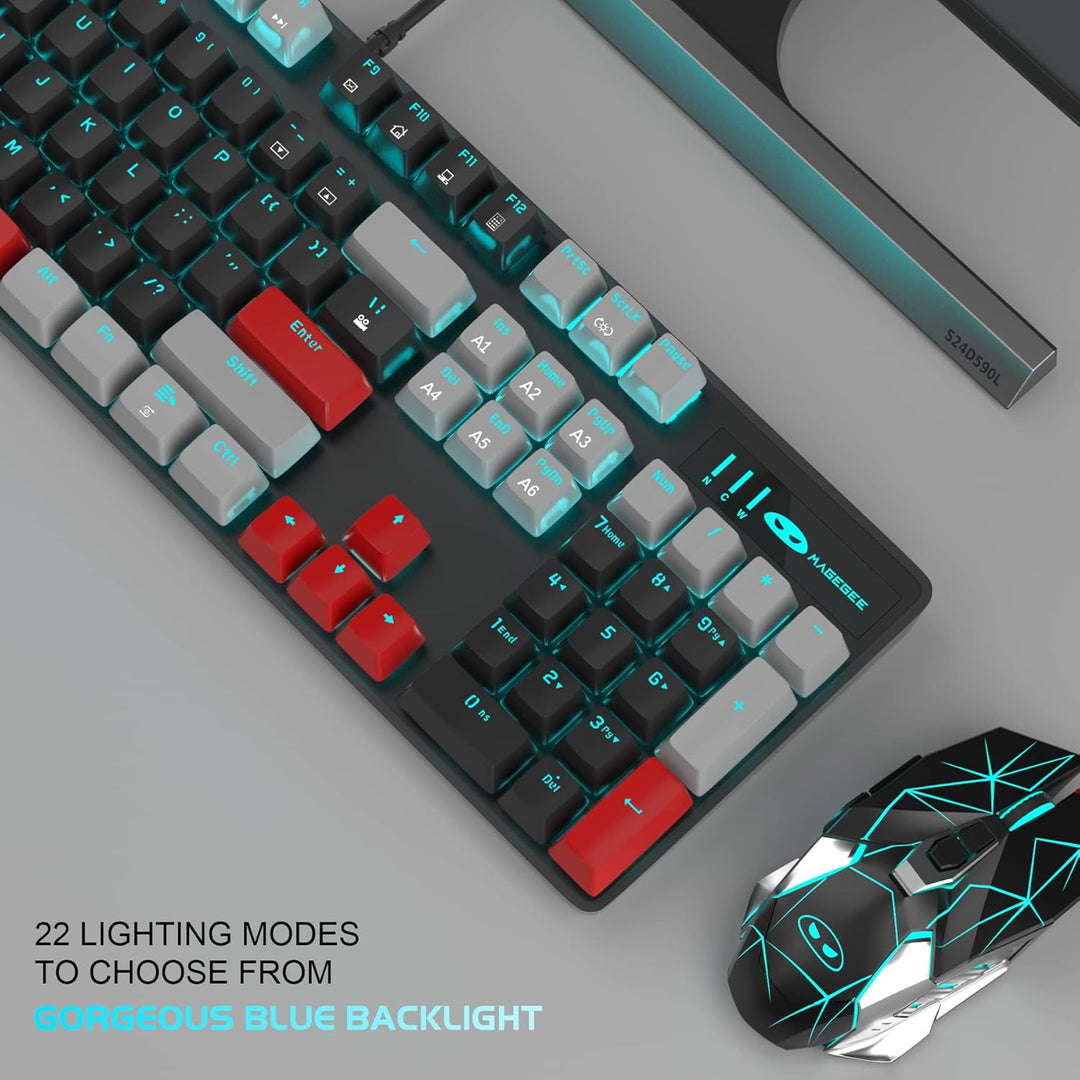 MageGee Teclado mecánico para juegos, 104 teclas, teclados retroilu...