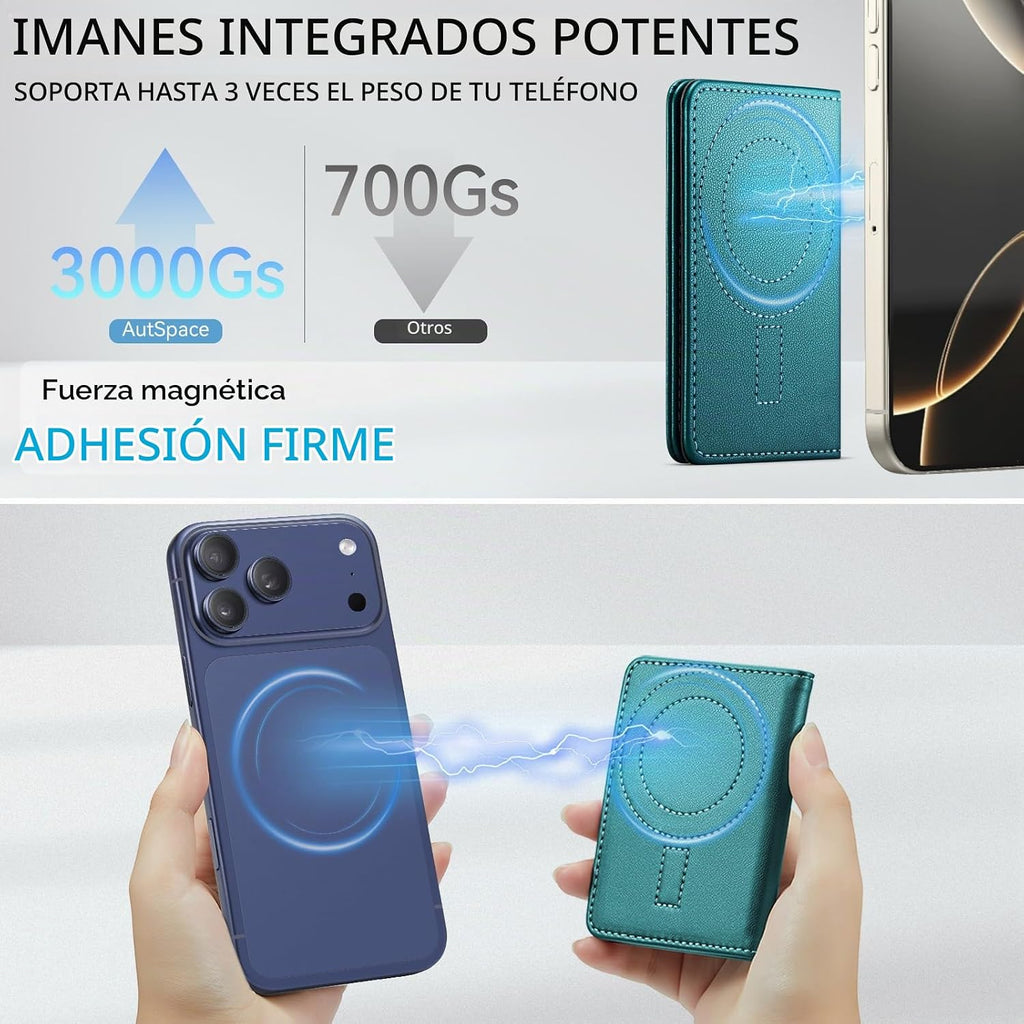 Vinich para Cartera MagSafe Magnética con Bloqueo RFID Compatible con Teléfonos y Fundas MagSafe, Cartera de Teléfono Minimalista con Imán Fuerte para iPhone 17/16/15/14/13/12/Pro/Max/Plus, Verde