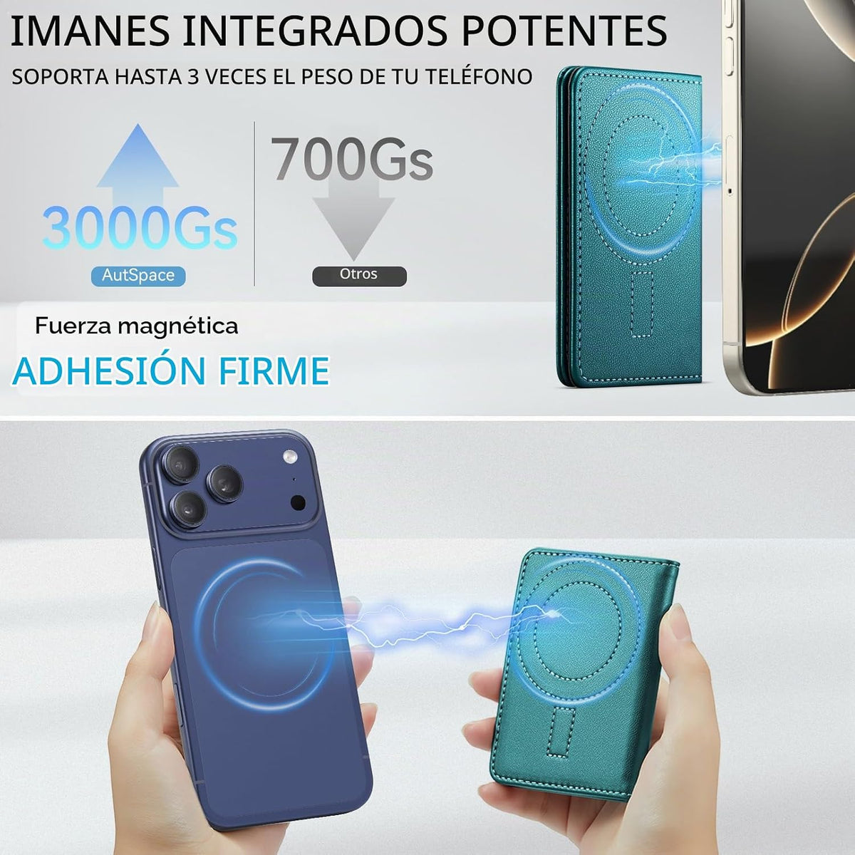Vinich para Cartera MagSafe Magnética con Bloqueo RFID Compatible con Teléfonos y Fundas MagSafe, Cartera de Teléfono Minimalista con Imán Fuerte para iPhone 17/16/15/14/13/12/Pro/Max/Plus, Verde