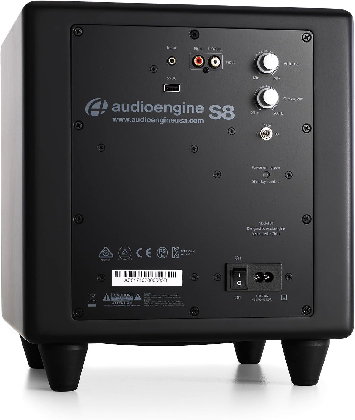 Audioengine S8 Bocina para sonidos graves, de 8 pulgadas, con conexión a corriente eléctrica, color blanco. Negro
