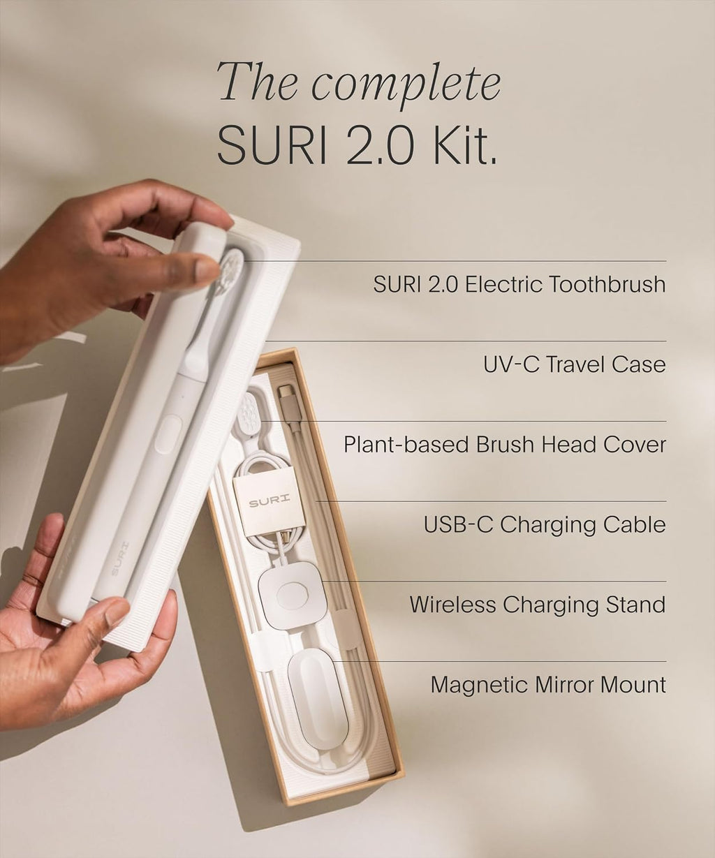 SURI 2.0 Nuevo cepillo de dientes eléctrico sónico con sensor de presión y estuche de viaje con limpieza UV | Batería de más de 1 mes | cepillo de dientes eléctrico para adultos | cepillos de dientes