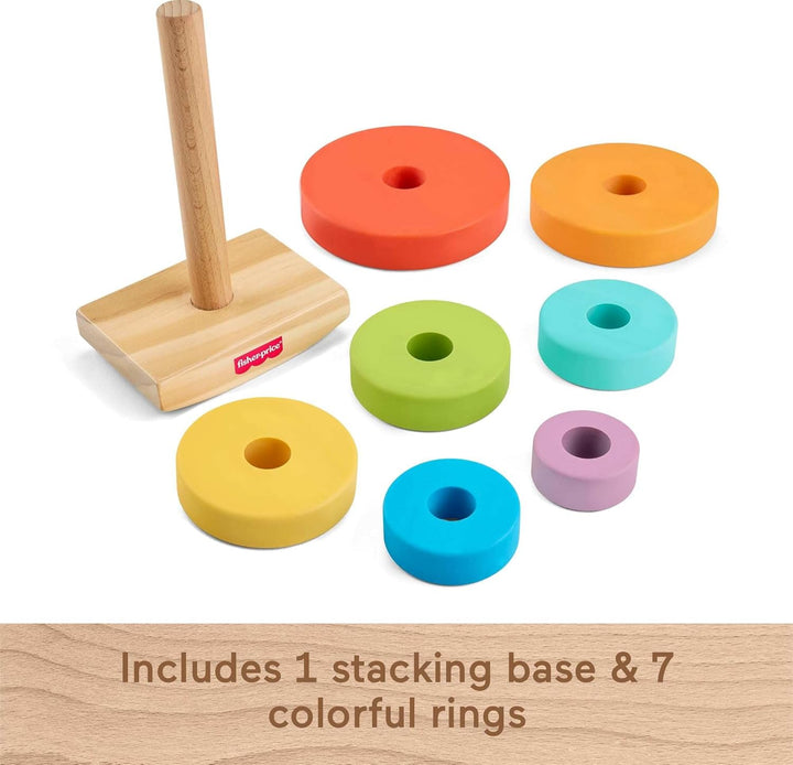 Fisher-Price Wood Toddler Toy Rock-a-Stack 8-Piece Wooden
