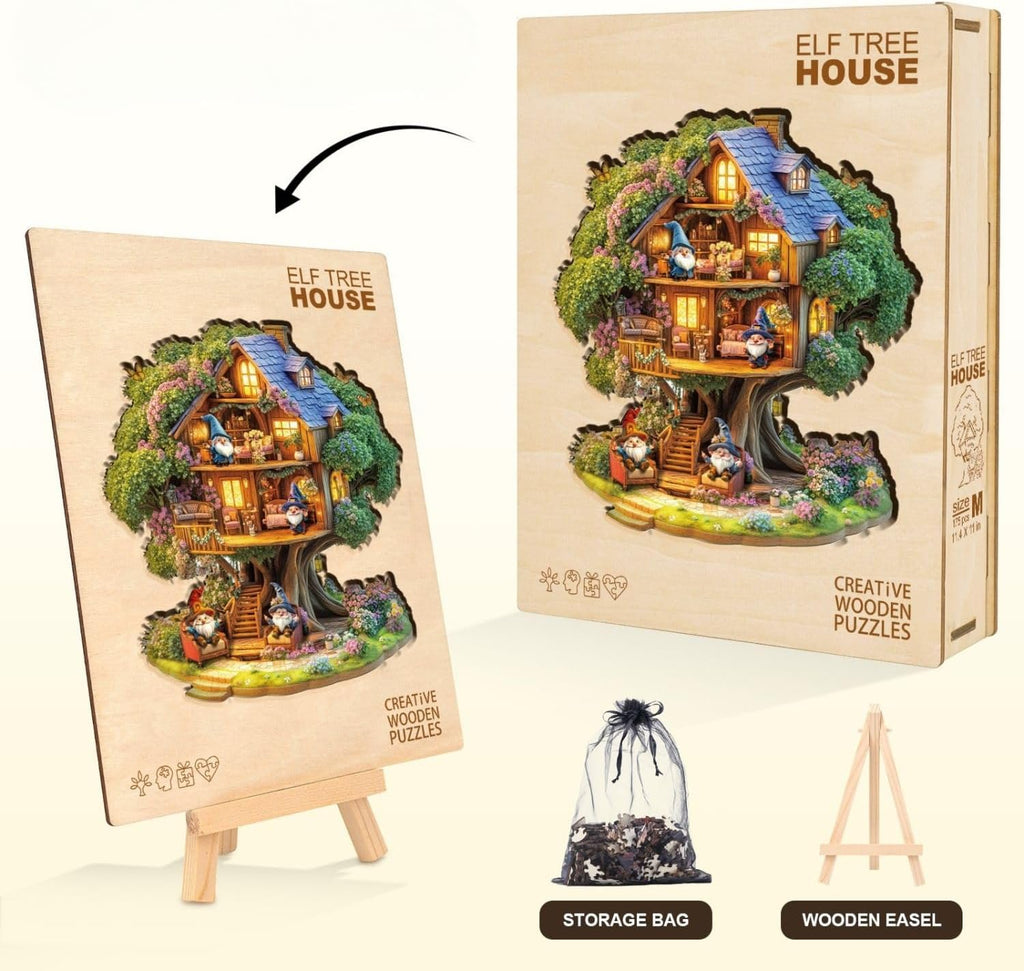 Rompecabezas de casa de árbol de elfos, regalos para adultos, 175 piezas de 11.4 x 11 pulgadas