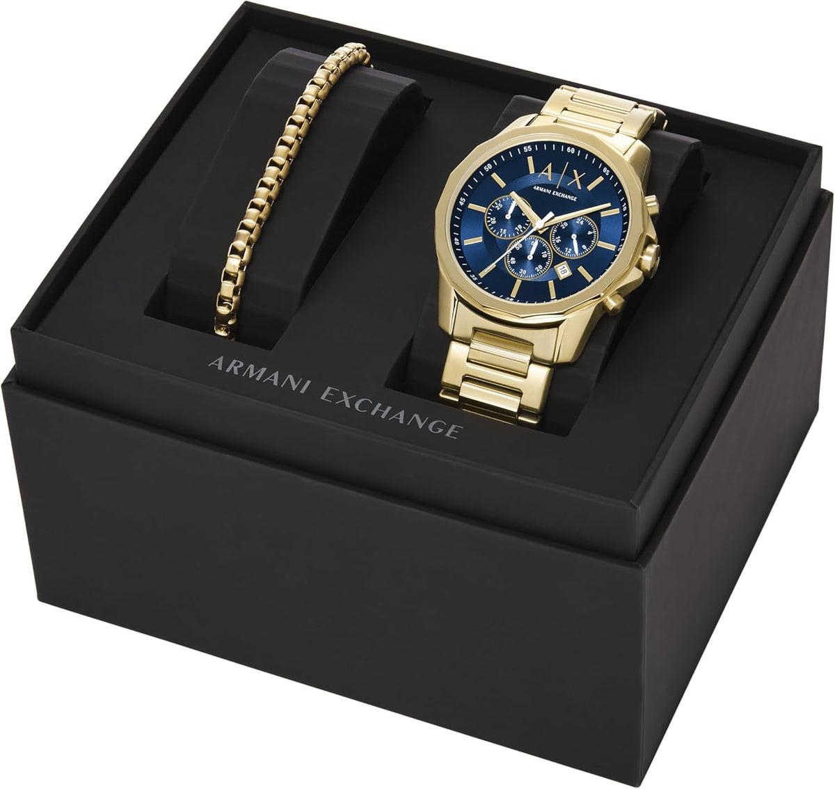 A|X Armani Exchange Reloj de vestir cronógrafo para hombre con correa de acero inoxidable, silicona o cuero