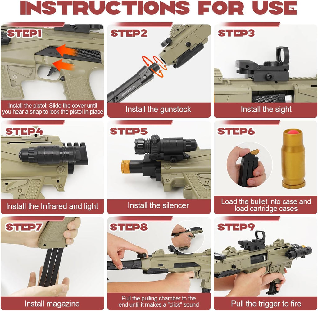 Pistola de juguete de dos modos, rifle de francotirador con carcasa que expulsa pistolas de juguete realistas de bala suave con 80 balas suaves, 40 conchas para juegos de disparos al aire libre, Navidad, Halloween, regalos de cumpleaños