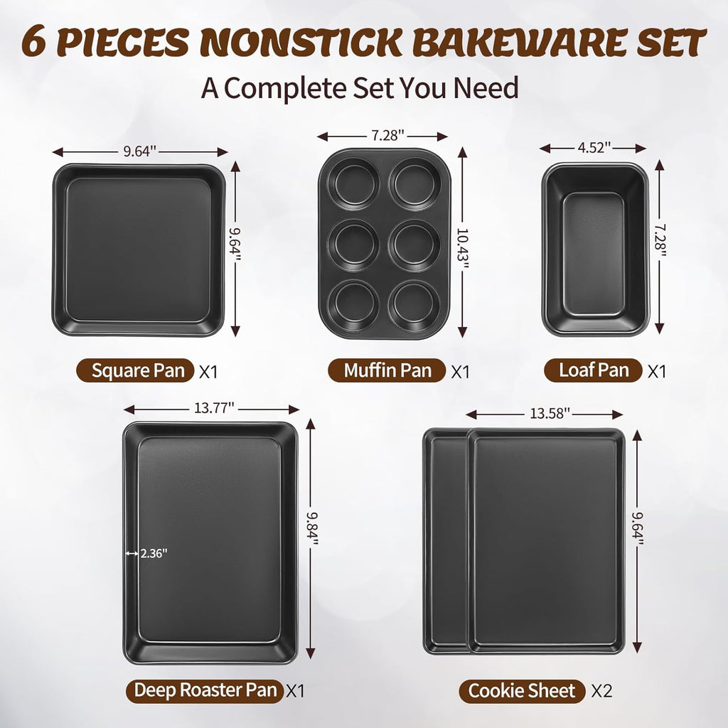 Juego de Moldes para Hornear, Juegos de Utensilios Antiadherentes para Hornear, Moldes para Horno para Cocinar, AIVIKI Juego de 6 Piezas de Bandejas para Hornear Incluyendo Bandeja para Galletas