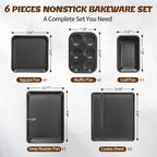 Juego de Moldes para Hornear, Juegos de Utensilios Antiadherentes para Hornear, Moldes para Horno para Cocinar, AIVIKI Juego de 6 Piezas de Bandejas para Hornear Incluyendo Bandeja para Galletas