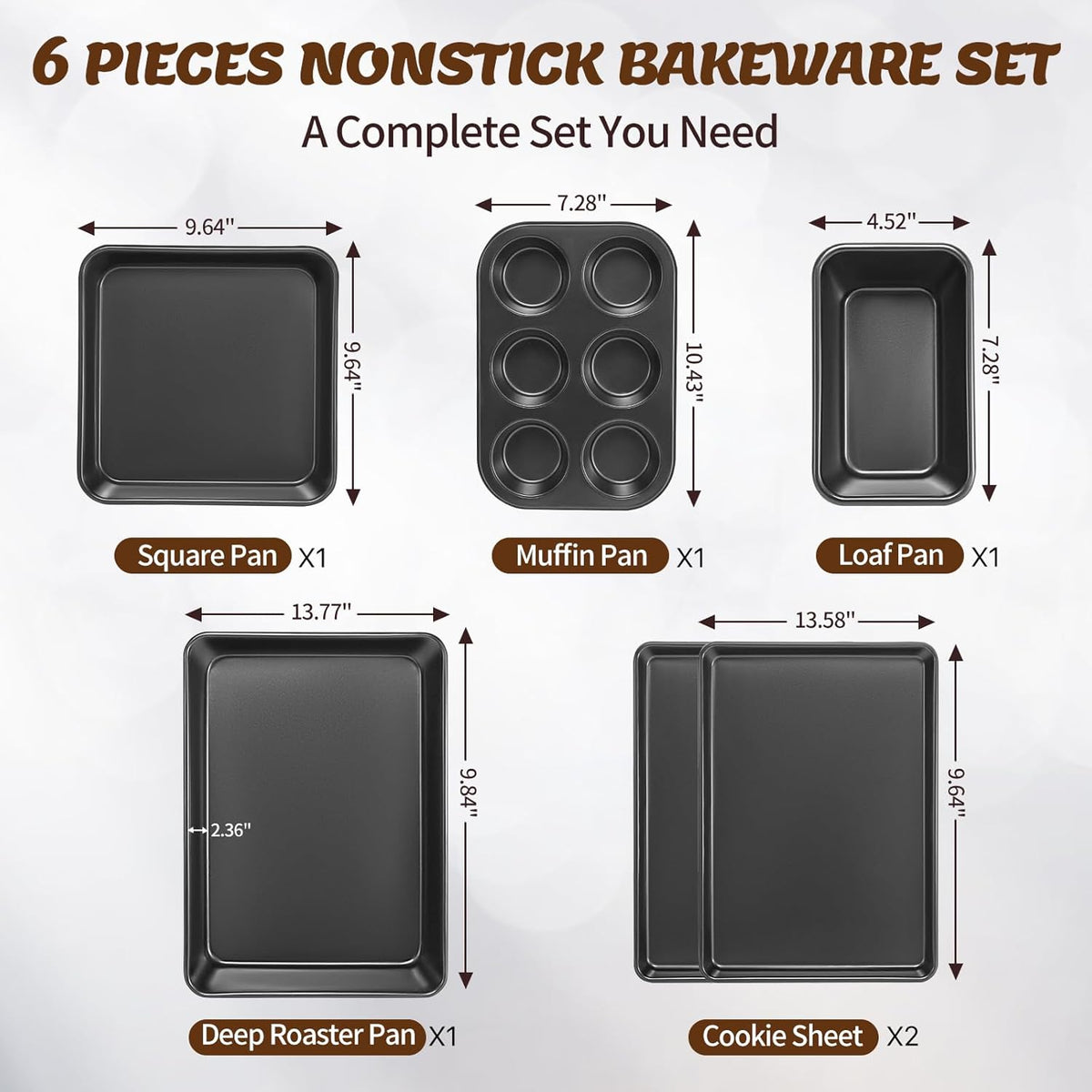 Juego de Moldes para Hornear, Juegos de Utensilios Antiadherentes para Hornear, Moldes para Horno para Cocinar, AIVIKI Juego de 6 Piezas de Bandejas para Hornear Incluyendo Bandeja para Galletas