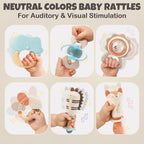 Juego de sonajeros y mordedores para bebés de 0 a 6 meses, juguetes de dentición de 3 a 6 meses, juguetes sensoriales con texturas suaves, sonidos suaves y forma de fácil agarre, regalo neutro para
