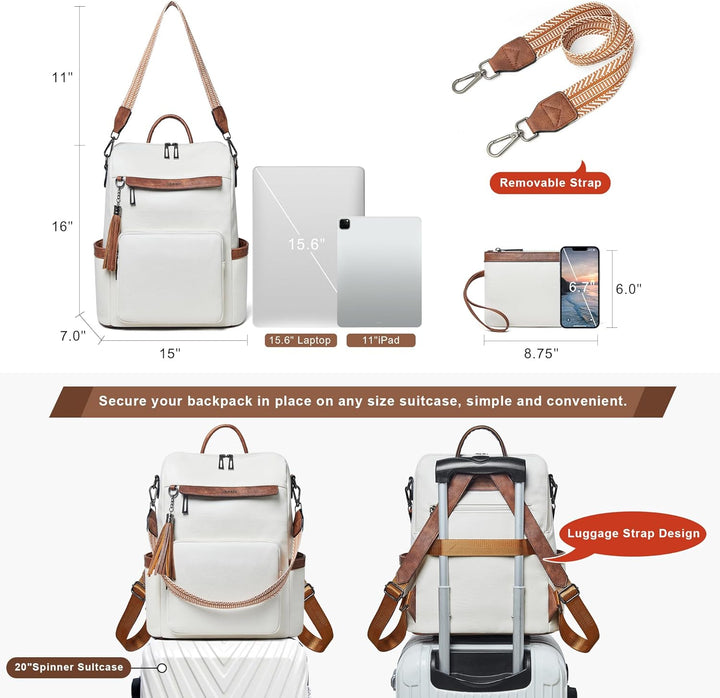 Mochila Shrrie de cuero vegano para laptop de 14 pulgadas para muje...