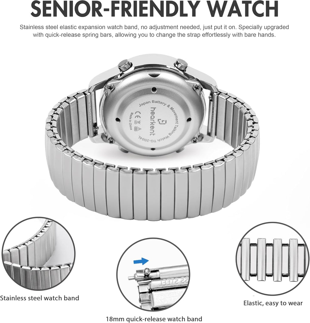 Hearkent Reloj atómico parlante para mujer, alto y claro, en inglés para personas mayores, ciegas, visualmente impariadas, regalo exquisito y elegante, 2004L