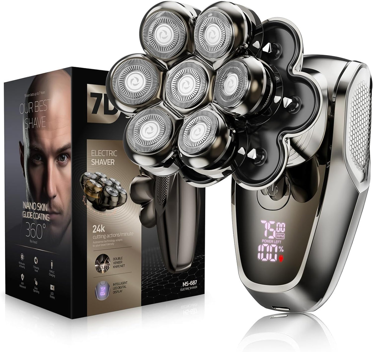 SHPAVVER - Afeitadora desmontable de cabeza calva, pantalla LED, se...