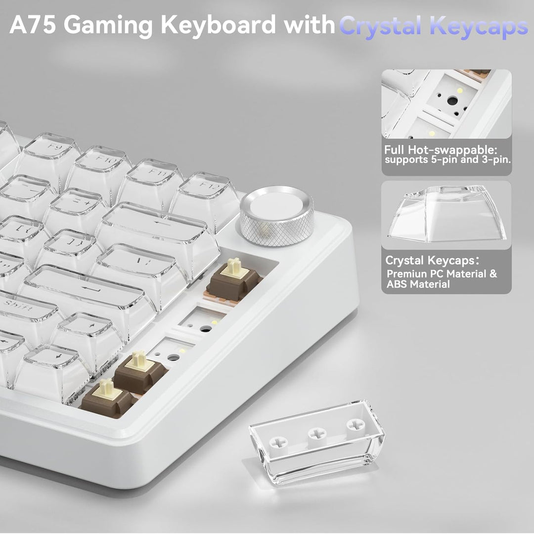 SOLAKAKA Teclado inalámbrico A75 para juegos con perilla multifunci...