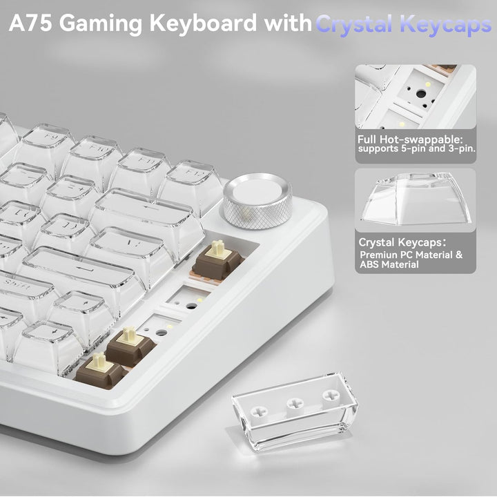SOLAKAKA Teclado inalámbrico A75 para juegos con perilla multifunci...