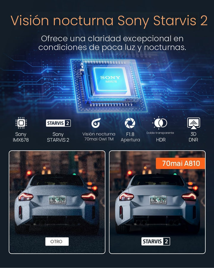 70mai Cámara de tablero A810 4K frontal y trasera cámara