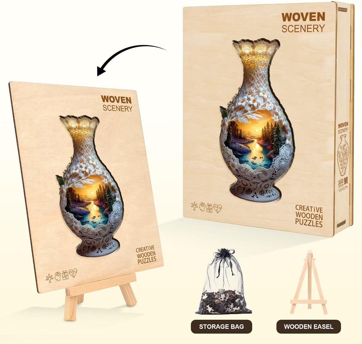 Paisaje en jarrones de cerámica, rompecabezas para adultos, regalos de madera, 125 piezas, 12.6 x 6.7 pulgadas