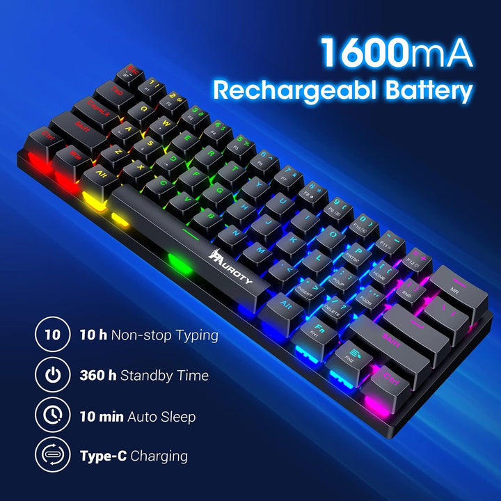 Pauroty 60% Teclado mecánico inalámbrico, teclado de juego de tripl...