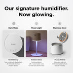 Carepod One Plus con soporte, humidificador de acero inoxidable para habitación grande con luz de estado de ánimo, silencioso y seguro para el bebé, solo 3 piezas lavables, humidificadores