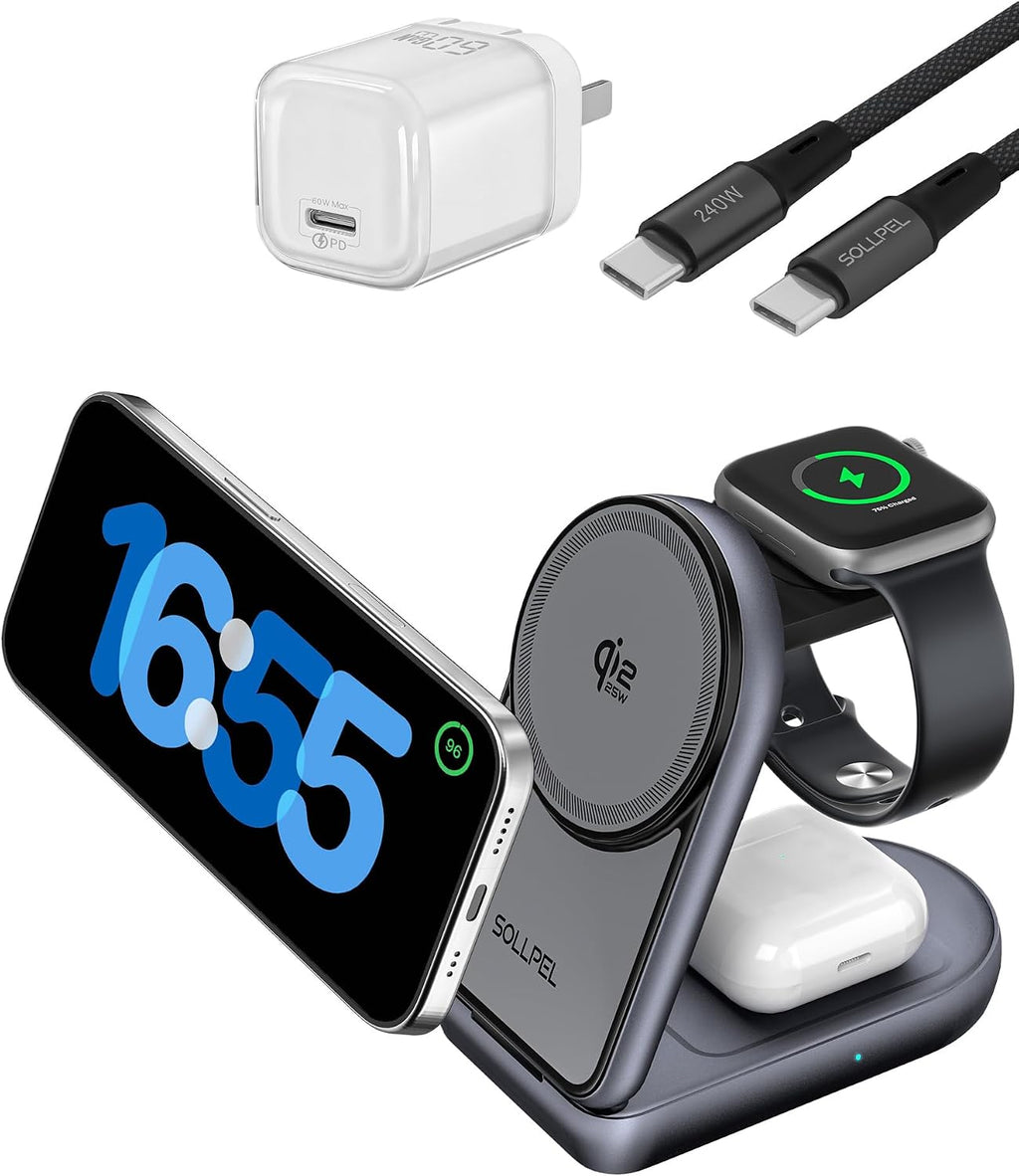 Estación de carga inalámbrica 3 en 1 de 25 W, cargador MagSafe