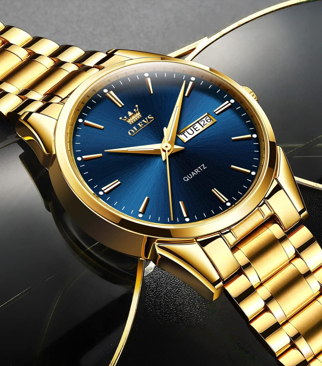 OLEVS Relojes para Hombre de Lujo a prueba de agua Lúminosos de lectura fácil Cronógrafo Con Esmalte Dorado Completo / Blanco Dial / Cara Negra Calendario Pulsera Relojes