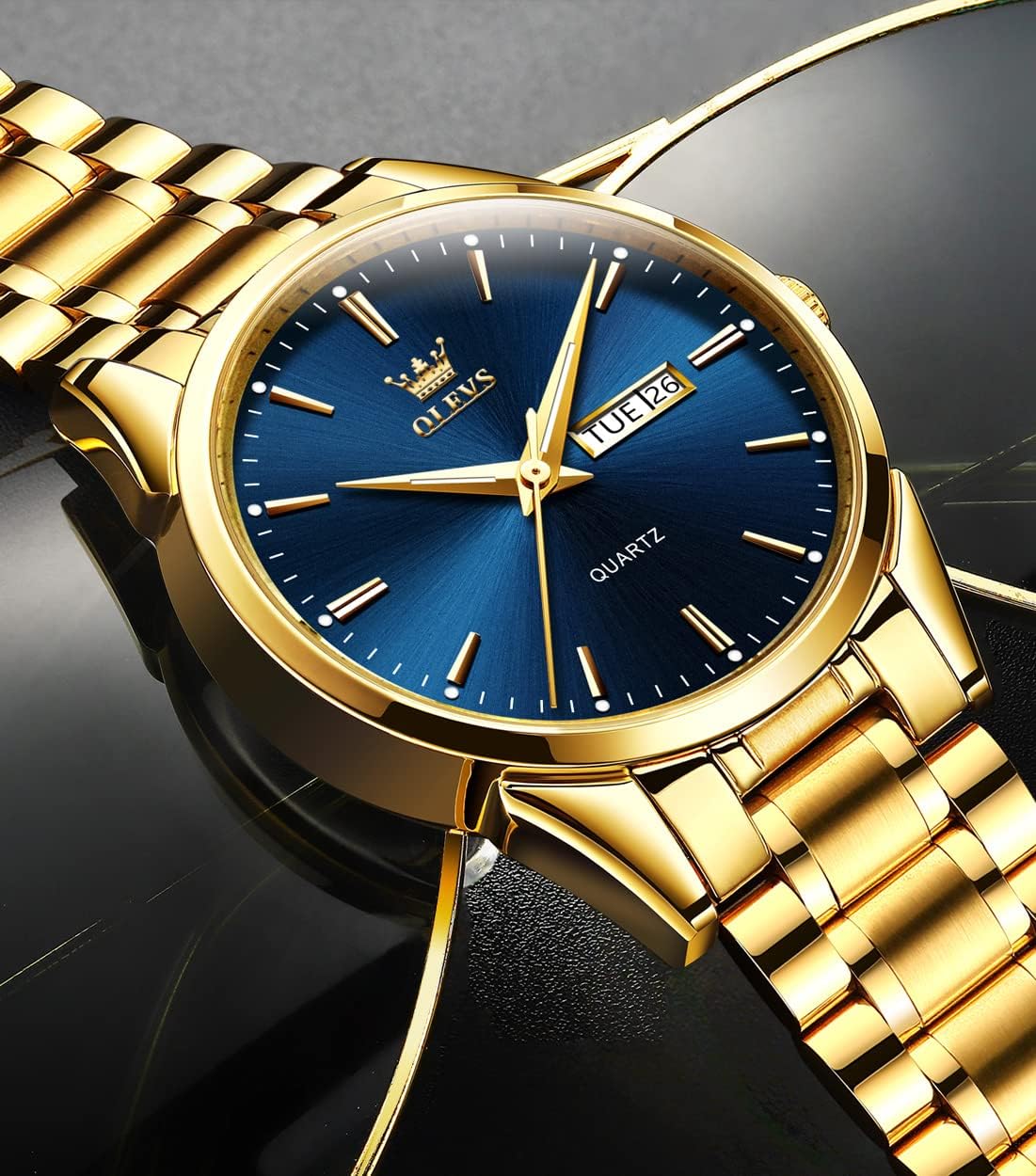 OLEVS Relojes para Hombre de Lujo a prueba de agua Lúminosos de lectura fácil Cronógrafo Con Esmalte Dorado Completo / Blanco Dial / Cara Negra Calendario Pulsera Relojes