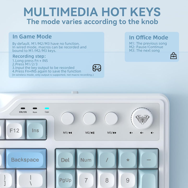 Aula F3099 - Teclado inalámbrico con perilla multimedia, triple mod...