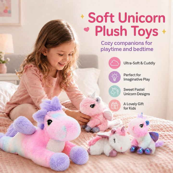 Tezituor Juego de peluche de unicornio que brilla en la oscuridad,...