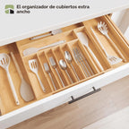 Organizador de cajones de cubiertos y utensilios, 18.5-33 pulgadas, bambú