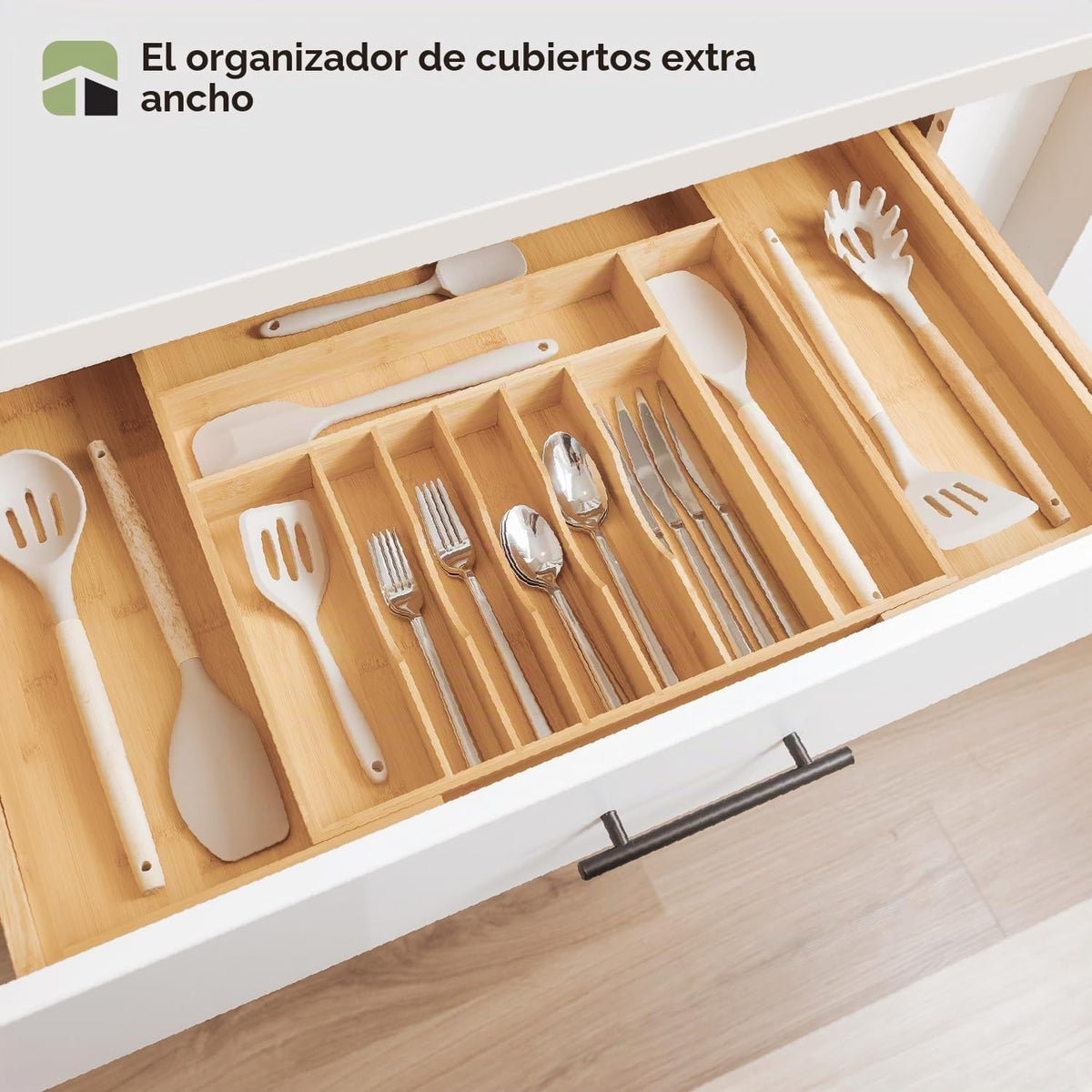 Organizador de cajones de cubiertos y utensilios, 18.5-33 pulgadas, bambú