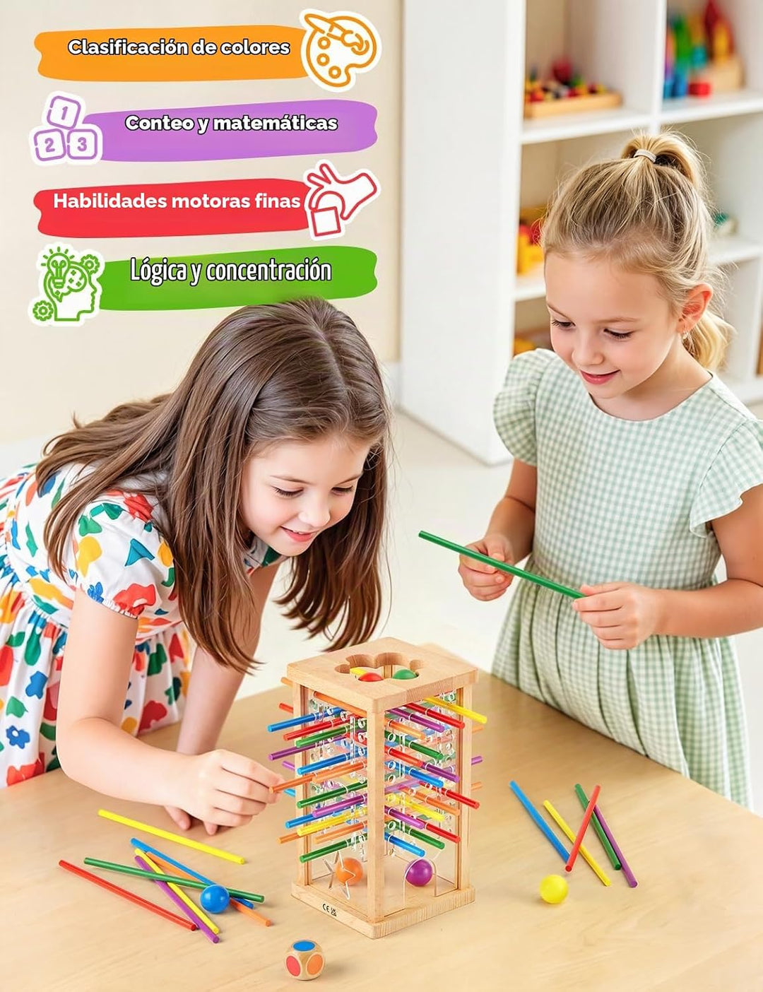 Montessori - Juego de mesa de madera para niños de 4 a 6 años, educ...