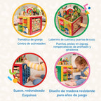Battat Wooden Activity Cube - 5-Sided Play Center con Bead Maze, Doors