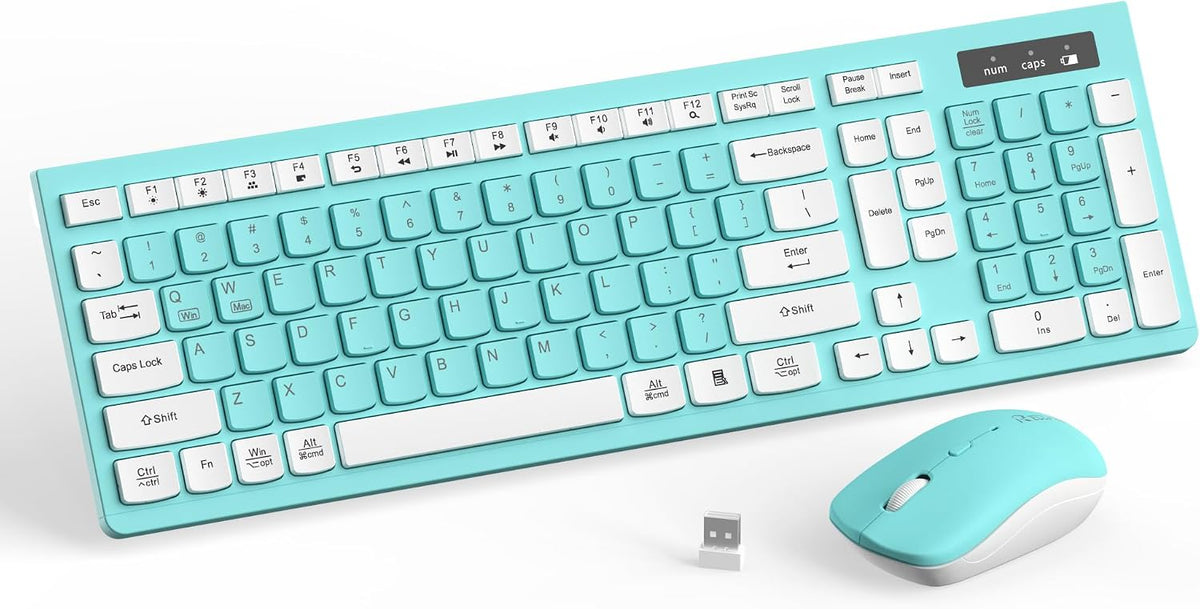 RECCAZR Combo de teclado y mouse inalámbricos, teclado de tamaño co...