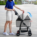 Cochecito para mascotas para perros medianos y pequeños – Cochecito plegable de 4 ruedas con cesta de almacenamiento, transportador para perros y gatos, asa ajustable, transportador plegable para cachorros adecuado para viajar con gatos y perros (gris)