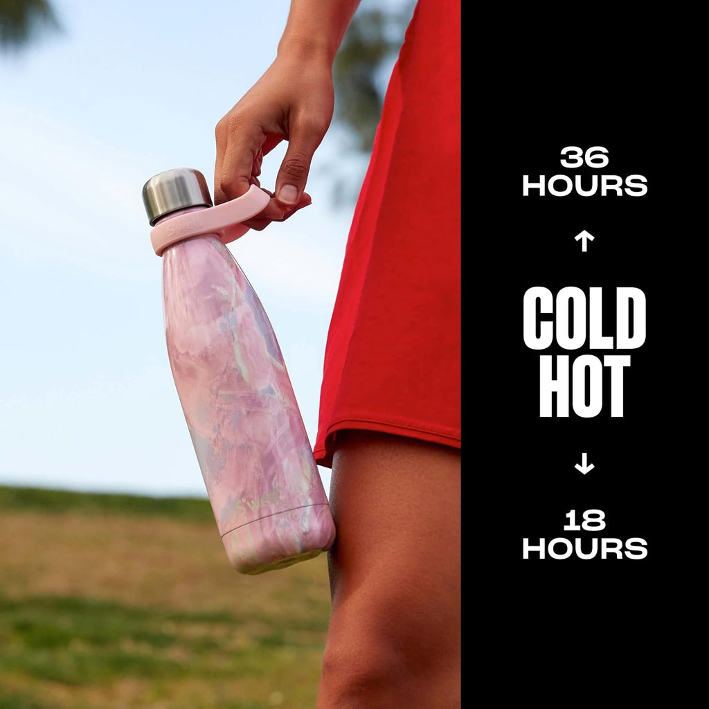 S’well Botella de agua de acero inoxidable de 17 onzas, color Geode Rose, aislamiento al vacío de triple capa para mantener las bebidas frías durante 36 horas y calientes durante 18 horas, sin BPA