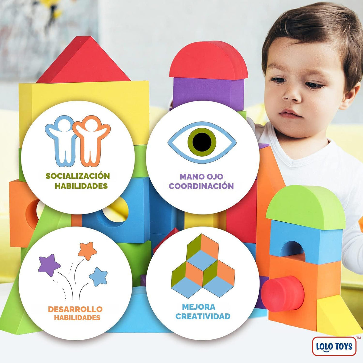 LOLO TOYS Bloques de espuma de construcción grandes para niños pequeños – Bloques de construcción gigantes gigantes grandes (30 piezas)