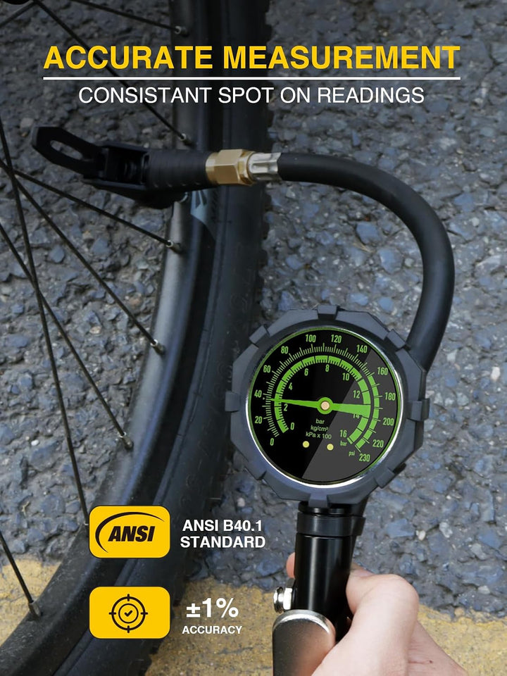 AZUNO Inflador de neumáticos de bicicleta con manómetro, adaptador...